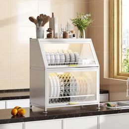 Kitchen Storage Countertop Dish Cabinet Free Installation With Door Dust Shelf Multi-Layer Seasoning
