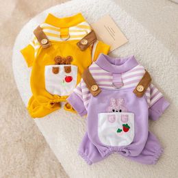 Dog Apparel Cartoon Stripe Jumpsuits Clothes Cotton Four Legged Small Dogs Clothing Warm Soft Cute Yellow Autumn Winter Yorkies