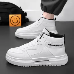 Casual Shoes High Top Men's Sneakers Fashion Basic Men Thick Sole On-slip Leather Lace Up Male Tenis Masculino