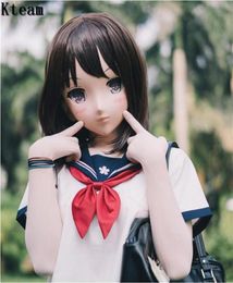Female Sweet Girl Latex Half Head Kigurumi Mask Eyes Cosplay Japanese Anime Role Lolita Mask Crossdress Doll face make up5355342