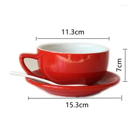 Mugs 3pcs/Set Mug Saucer Spoon 350ml Large Ceramic Drawing Cup Cappuccino Coffee Soup Latte