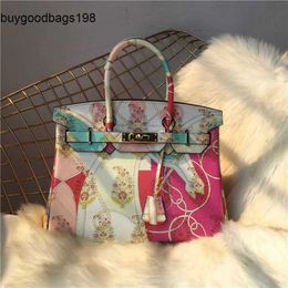 Designer Bags Birkinnss Handbags 7a Fashionable Painted Top Layer Cowhide Platinum Bag for Women 2024 New European and American Style Lychee Pattern Single Shoulde