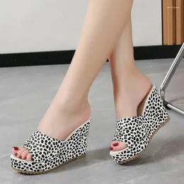 Slippers 2024 Thick Wedge Heel Comfortable Leopard Print Muffin Zapatos Mujer Primavera Verano Women Sandals Modern Slipper