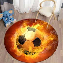 Carpets HX Football Round Flame Soccer 3D Printed For Living Room Bedroom Rugs Flannel Non-slip Floor Mat Alfombra