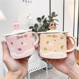 Mugs Cute Animal Cartoon Ceramic Cup With Lid Artistic Hipster Mug Student Gift Ins