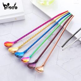 Drinking Straws 8pcs Metal Straw Spoon Reusable Colorful Stainless Steel 2 Brushes Drink Yerba Juice Bar Accessorie Party