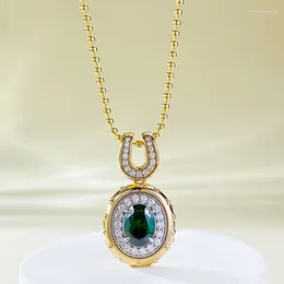 Chains Jewelry S925 Silver Plated Bohemian Style 6 8mm Emerald Oval Pendant For Women Adjustable Unique Versatile Fashionable