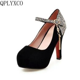 QPLYXCO 2017 New Big size 32-43 women high heels(11cm) shoes ladies fashion lady pumps round toe Party dance wedding shoes A07