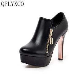 QPLYXCO 2017 New sale Fashion sexy pumps Ankle Boots Big Size 32-43 Autumn winter Women High Hells wedding Party shoes 502-1