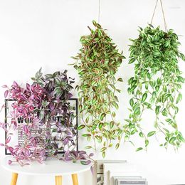 Decorative Flowers Artificial Vines Leaves Fake Hanging Plants Silk Green Leafs Bamboo Balcony Wall Garden Home Room Decor Wedding Party