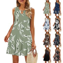 Casual Dresses Women's Summer Funny Printed Tank Sleeveless Dress Hollow Out Loose Slim-Type Beach Vestidos Para Mujer