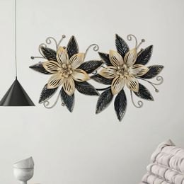 Black Gold Metal Flowers Wall Sculpture 3D Multi-layer Modern Floral Art Rustic Distressed Hanging Decor for Indoor Outdoor 240508