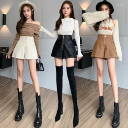 Women's Shorts Ladies Fashion OL High Wasited Front Zipper Shiny PU Leather Women Casual Girls Cute Sexy Booty Female Outerwear