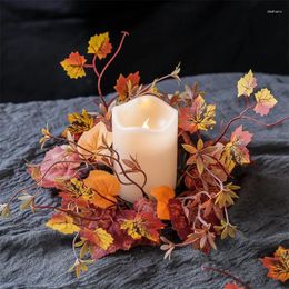 Decorative Flowers Artificial Maple Candle Wreaths Ring Orange Wreath For Farmhouse Wedding Table Party Autumn Decoration