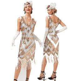 Design Women 1920s Vintage Big VNeck Flapper Fringe Beaded Great Gatsby Party Cocktail Dress Plus Size S3XL 240508