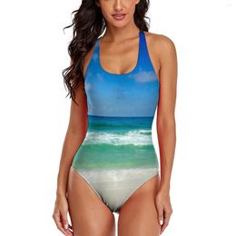 Women's Swimwear Beach Pography Swimsuit Sexy Blue Skies With Wave One Piece Push Up Swimsuits Cute Print Bathing Suits Birthday Gift