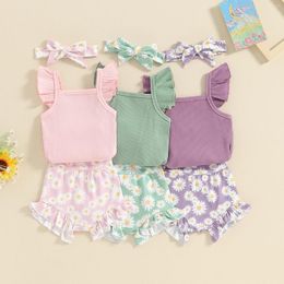 Clothing Sets Pudcoco Born Baby Girl Summer Clothes Ruffle Ribbed Romper Flower Shorts Headband Infant Outfit 0-18M