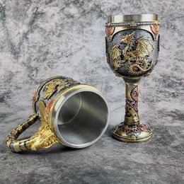 Mugs Golden Dragon Beer Resin & Stainless Steel Water Cups 200/400ml Wing Goblet For Christmas Gifts Household Drinkware