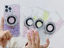 fashion iPhone case Bling Glitter phone case Magnetic Ring Holder Clear Plating Bracket Case For iPhone 11 12 13 14 15 Pro Max Plus Soft silver&pink Cover
