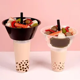 Disposable Cups Straws 5 Sets Plastic Cold Drink Cup Combined Snacks Holder French Fries Storage Bowl Coke Tea Coffee