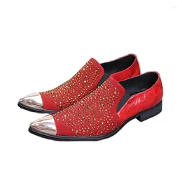 Casual Shoes Spring Summer Fashion Loafers Rhinestones Men Pointed Toe Slip On Genuine Leather Nightclub Bar Party