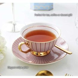 Cups Saucers Bone China Tea Cup Saucer Spoon Set 200ml Elegant Coffee Cup Gold Porcelain Tea Set Ceramic Teacup Cafe Espresso Cup British Mug