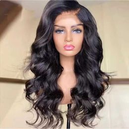 Chemical Fibre high-temperature silk front lace wig black large wavy long curly hair Centre split head cover