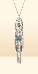 Vintage Dream Catcher Halskette Quastel Feder türkis böhmischer Stil langer Pullover Kette Charm Schmuck Schmuck 12pcs21021463393