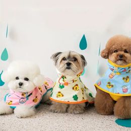 Four Seasons Universal Cartoon Printing Pet Rain Poncho Waterproof Hooded Dog Raincoat Leashable Puppy Bichon Teddy Dog Clothes 240511