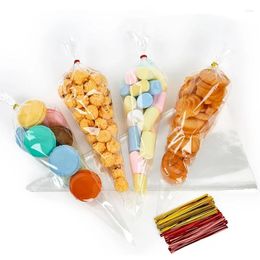 Gift Wrap 50/100pcs Candy Popcorn Packaging Bag Cone Storage With Gold Twist Ties Wedding Birthday Party Favours Gifts Packing Supplie