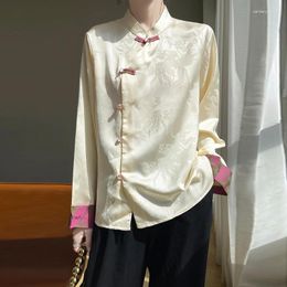 Women's Blouses RW F89 Chinese Style Satin Shirt 2024 Spring Button Embroidery