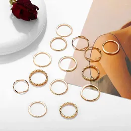 Cluster Rings 14PCS/Set Vintage Gold Colour Knuckle Set For Women Geometric Round Twist Weave Finger Ring Female Fashion Jewellery