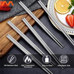Chopsticks Sushi Stainless Steel Anti-slip 1/2/5 Pairs Metal Kitchen Bar Supplies Insulation Reusable Chinese