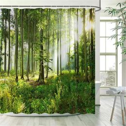 Shower Curtains Natural Forest Landscape Curtain Spring Green Plant Trees Rustic Scenery Home Garden Wall Hanging Bathroom Decor