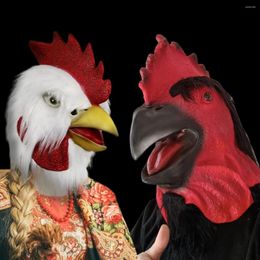 Party Supplies Latex Rooster Animal Head Mask Halloween Costume Cosplay Headgear Props Plush Red White Chicken Hen Full Masks
