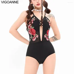 Women's Swimwear VigoAnne 2024 Black Strapped Women Push UP Hollow One Piece Swimsuit Korean Closed Monokini Backless Beach Bathing Suit