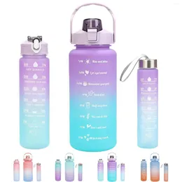 Water Bottles Set Of 3 BPA-free 64 Oz 32 And 16 In 1 Motivational Sport Drinking Jug With Mobile Holder Handle Straw