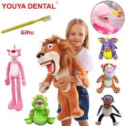 Large dental plush toys with tooth models toothbrushes cute soft dolls animal plush toys childrens dental gifts dental accessories 240509