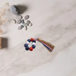 Party Favour 4th Of July Napkin Holder Star Print Wood Bead Rings With Tassel Pendant Independence Day Accessaries