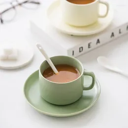 Mugs Matte Ceramic Coffee Cup And Saucer Set Matcha Flower Tea Home Tableware Utensils Small Fresh