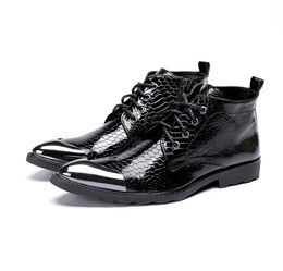 Designer Dress Shoes Snake Skin Genuine Leather Men Boots Metal Square Toe Party Male Ankle Boots Motorcycle Short Boots Botas7130717