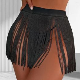 Women Sexy Beach Skirt High Waist Tassels Summer Solid Colour Fringe Mini Party Costume Clubwear