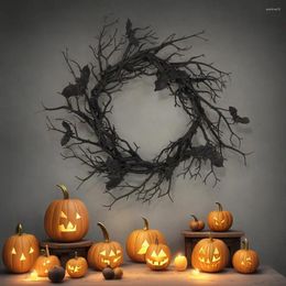 Decorative Flowers Led Halloween Wreath Spooky Decor Dead Branch With Simulated Glow Reusable Garland For Indoor/outdoor