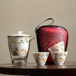 Teaware Sets Tea Cups Set Three In A Pot Chinese Ceramic Portable Travel Storage Bag Handpainted