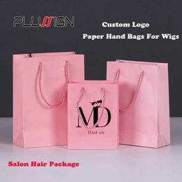 Gift Wrap Plussign custom wig handbag packaging white cardboard bags wholesale shopping hair gift 20 piecesQ240511