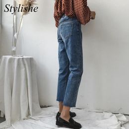 Women's Jeans Ripped Women Blue 2024 Spring High Waist Cropped Straight Leg Pants Female Vintage Korean Fashion Girls Denim Trousers