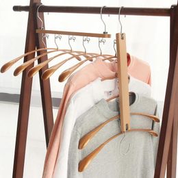 Hangers 4CM Wide Shoulder 5-in-1 Clothes Hanger Space Saver Magic Wooden With Swivel Hook Multi Layers Closet Storage Rack 1PCS