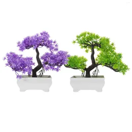 Decorative Flowers 2 Pcs Bookshelf Simulation Welcome Pine Office Bonsai Tree Fake Plastic Artificial Plant Adornments