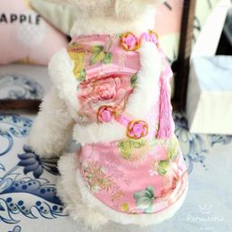 Dog Apparel Pink Furong Cheongsam Tang Suit Pet Clothes Year Holiday Dress
