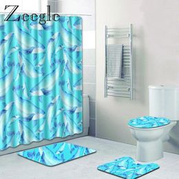 Bath Mats Zeegle Cartoon Bathroom Mat Set Waterproof Shower Curtain Anti-slip Toilet Floor Rug Decoration Washable Foot